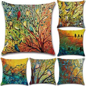 Decorative Outdoor Throw Pillow Covers Abstract Bird Art Theme 18 x 18 (6 Pack)